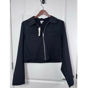 NWT Target Cropped Moto Black Jacket Cargo Style Pockets Women’s Medium Full Zip